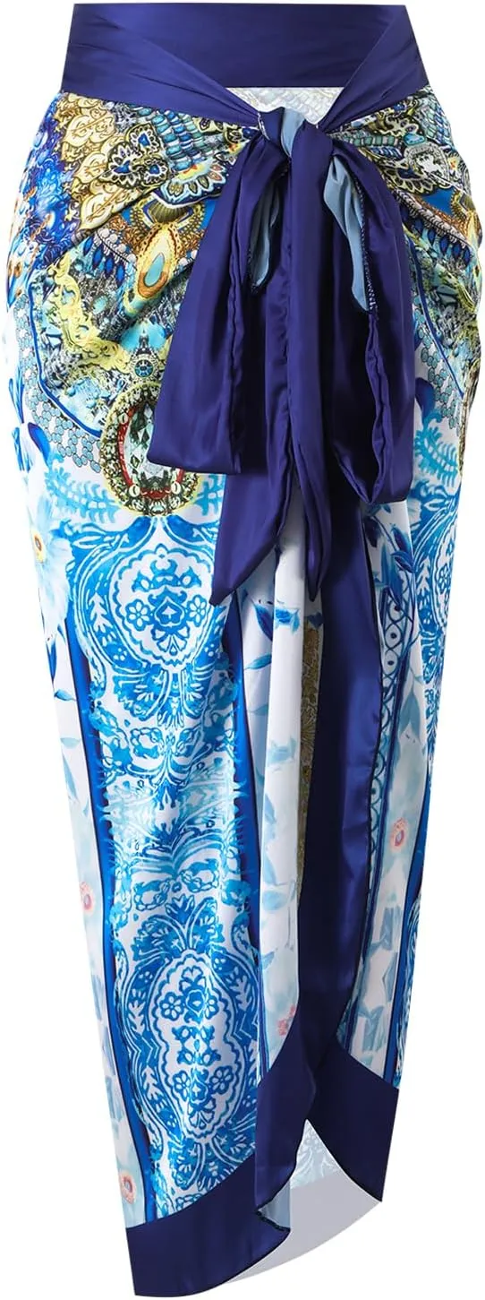 One Piece Bathing Suit for Women with Beach Cover up Wrap Skirt Swimsuit Sarong Retro Floral Print Bikini Set