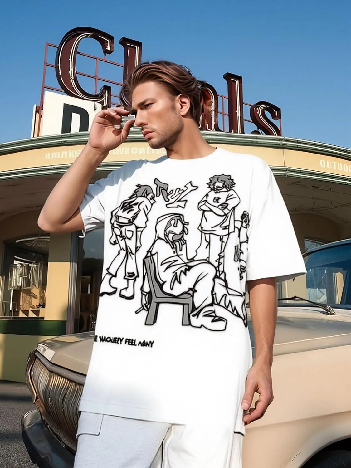 Oversized Graphic Tees Men Vintage Y2K Print Shirts Streetwear Unisex Harajuku T-Shirts