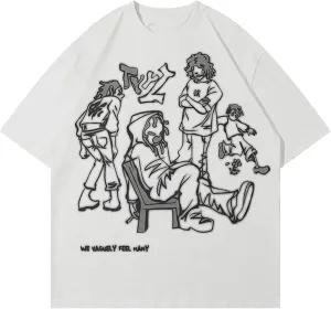 Oversized Graphic Tees Men Vintage Y2K Print Shirts Streetwear Unisex Harajuku T-Shirts