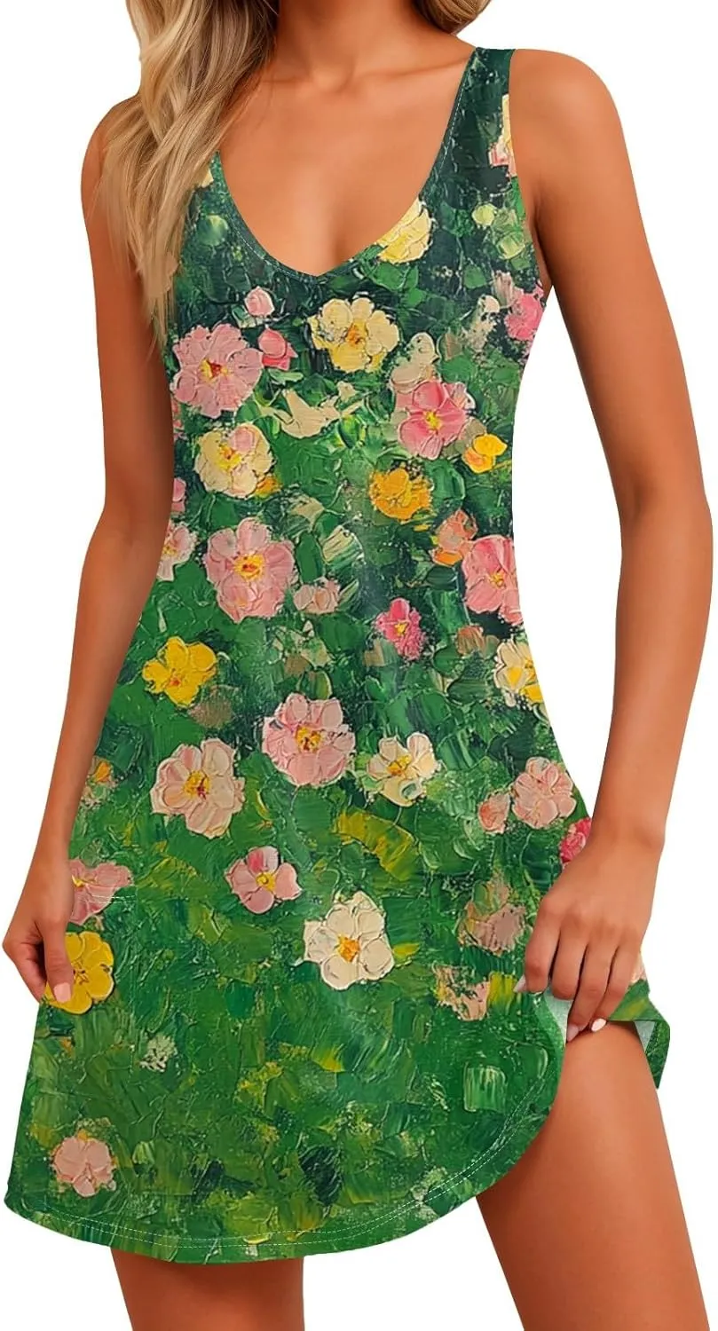 Party Tanks Tunic Sundress for Women Fashion Summers Print Cozy Dress Lady Baggys