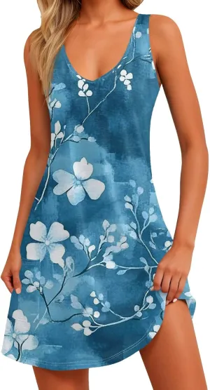 Party Tanks Tunic Sundress for Women Fashion Summers Print Cozy Dress Lady Baggys