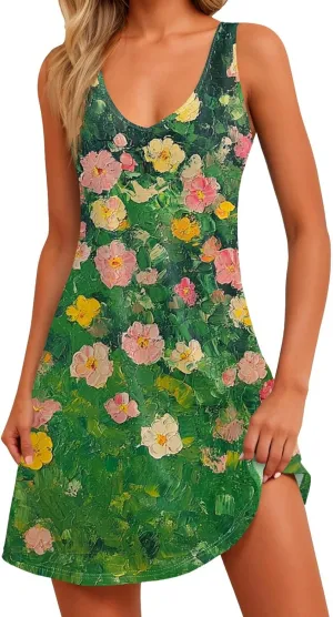 Party Tanks Tunic Sundress for Women Fashion Summers Print Cozy Dress Lady Baggys