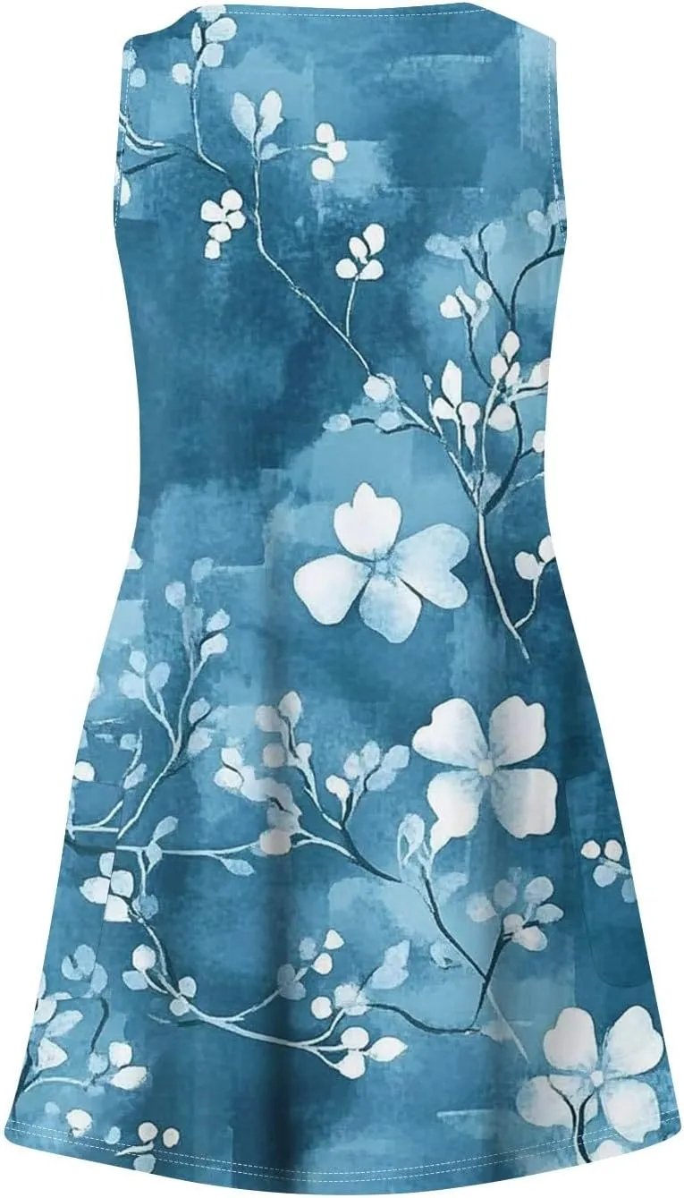 Party Tanks Tunic Sundress for Women Fashion Summers Print Cozy Dress Lady Baggys