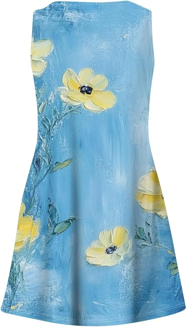 Party Tanks Tunic Sundress for Women Fashion Summers Print Cozy Dress Lady Baggys