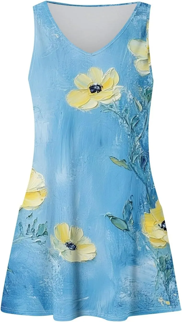 Party Tanks Tunic Sundress for Women Fashion Summers Print Cozy Dress Lady Baggys