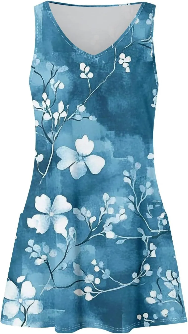 Party Tanks Tunic Sundress for Women Fashion Summers Print Cozy Dress Lady Baggys