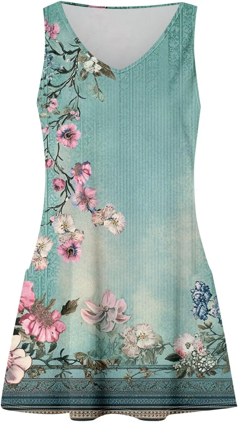 Party Tanks Tunic Sundress for Women Fashion Summers Print Cozy Dress Lady Baggys