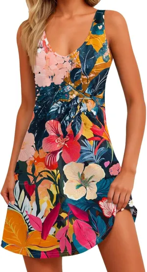 Party Tanks Tunic Sundress for Women Fashion Summers Print Cozy Dress Lady Baggys