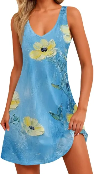 Party Tanks Tunic Sundress for Women Fashion Summers Print Cozy Dress Lady Baggys