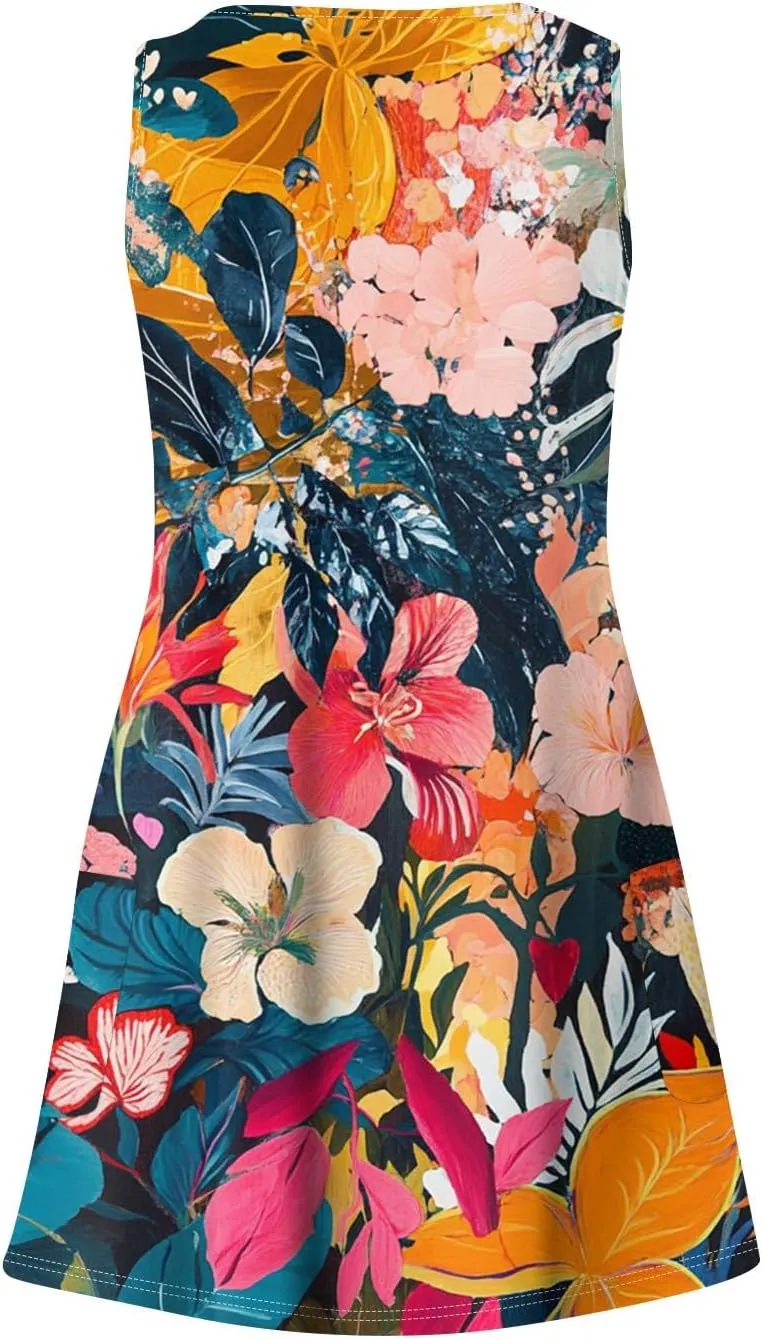 Party Tanks Tunic Sundress for Women Fashion Summers Print Cozy Dress Lady Baggys