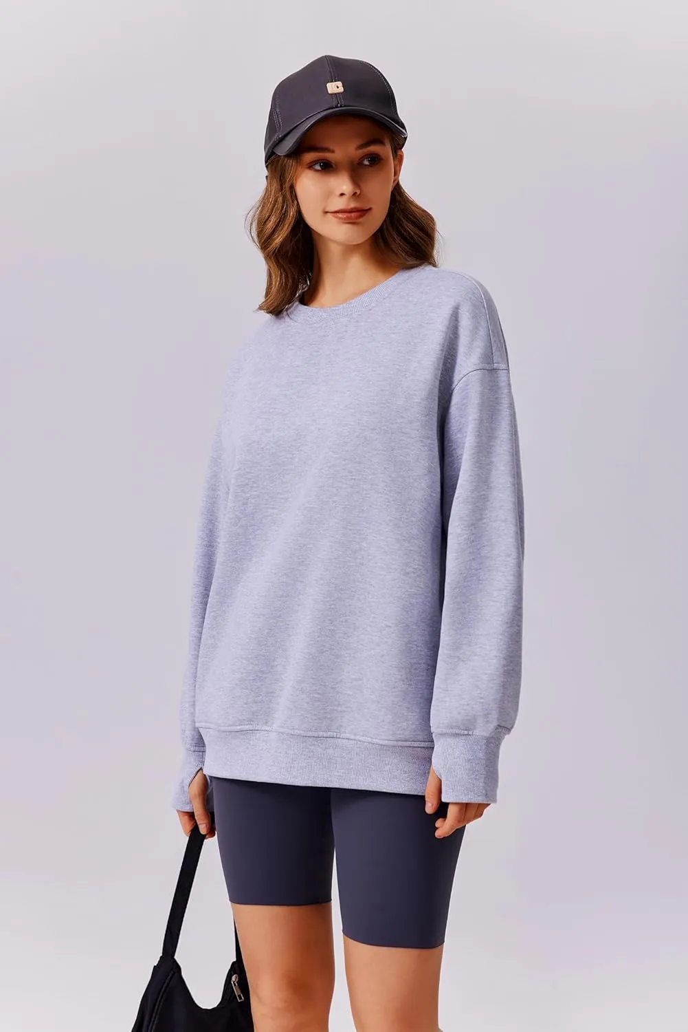 PINSPARK Womens Sweatshirt Crewneck Fleece Pullover Tops Oversized Sweat Shirts with Thumbholes Pockets 2025 Fall Outfits