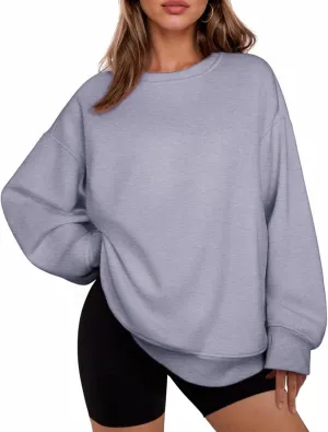 PINSPARK Womens Sweatshirt Crewneck Fleece Pullover Tops Oversized Sweat Shirts with Thumbholes Pockets 2025 Fall Outfits