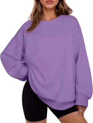 PINSPARK Womens Sweatshirt Crewneck Fleece Pullover Tops Oversized Sweat Shirts with Thumbholes Pockets 2025 Fall Outfits