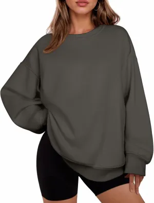 PINSPARK Womens Sweatshirt Crewneck Fleece Pullover Tops Oversized Sweat Shirts with Thumbholes Pockets 2025 Fall Outfits