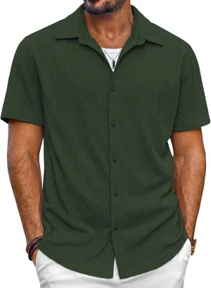 PJ PAUL JONES Mens Button Down Shirts Casual Short Sleeve Shirts Summer Knit Textured Shirt