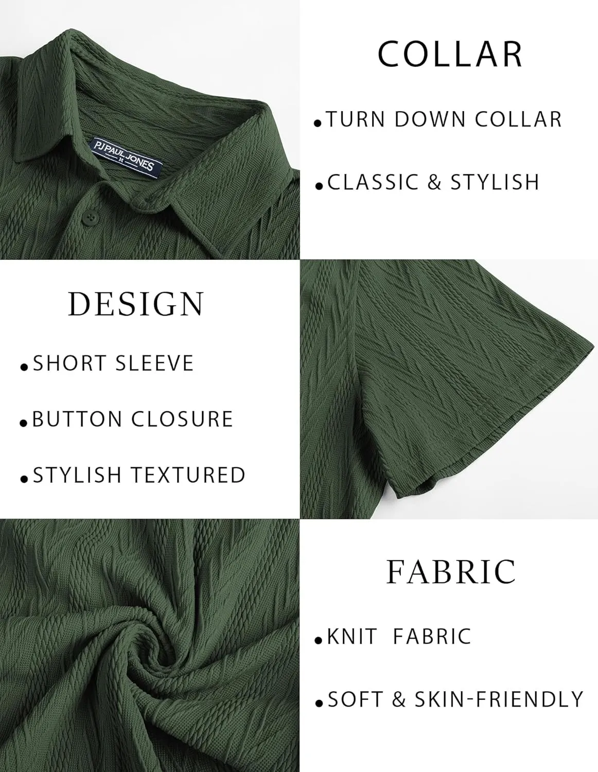 PJ PAUL JONES Mens Button Down Shirts Casual Short Sleeve Shirts Summer Knit Textured Shirt