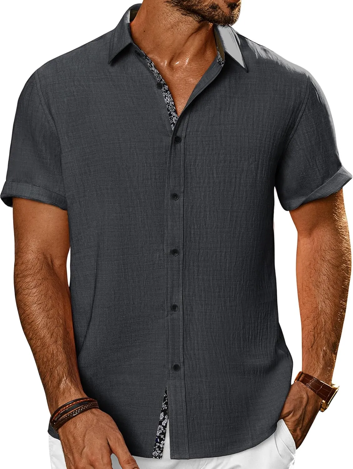 PJ PAUL JONES Mens Short Sleeve Button Down Shirts Casual Beach Summer Vacation Shirts