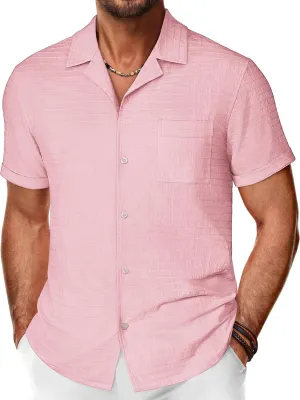 PJ PAUL JONES Mens Short Sleeve Button Down Shirts Casual Summer Beach Cuban Shirts Lightweight