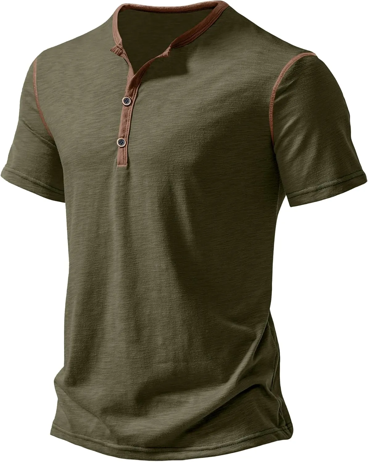 PLEPAN Mens Henley Shirts Crewneck Short Sleeve Casual Cotton T-Shirts with Contrast Color Collar