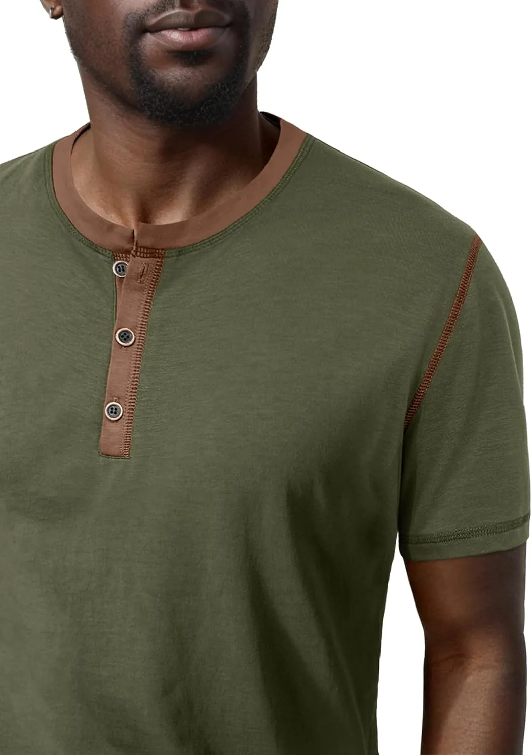 PLEPAN Mens Henley Shirts Crewneck Short Sleeve Casual Cotton T-Shirts with Contrast Color Collar