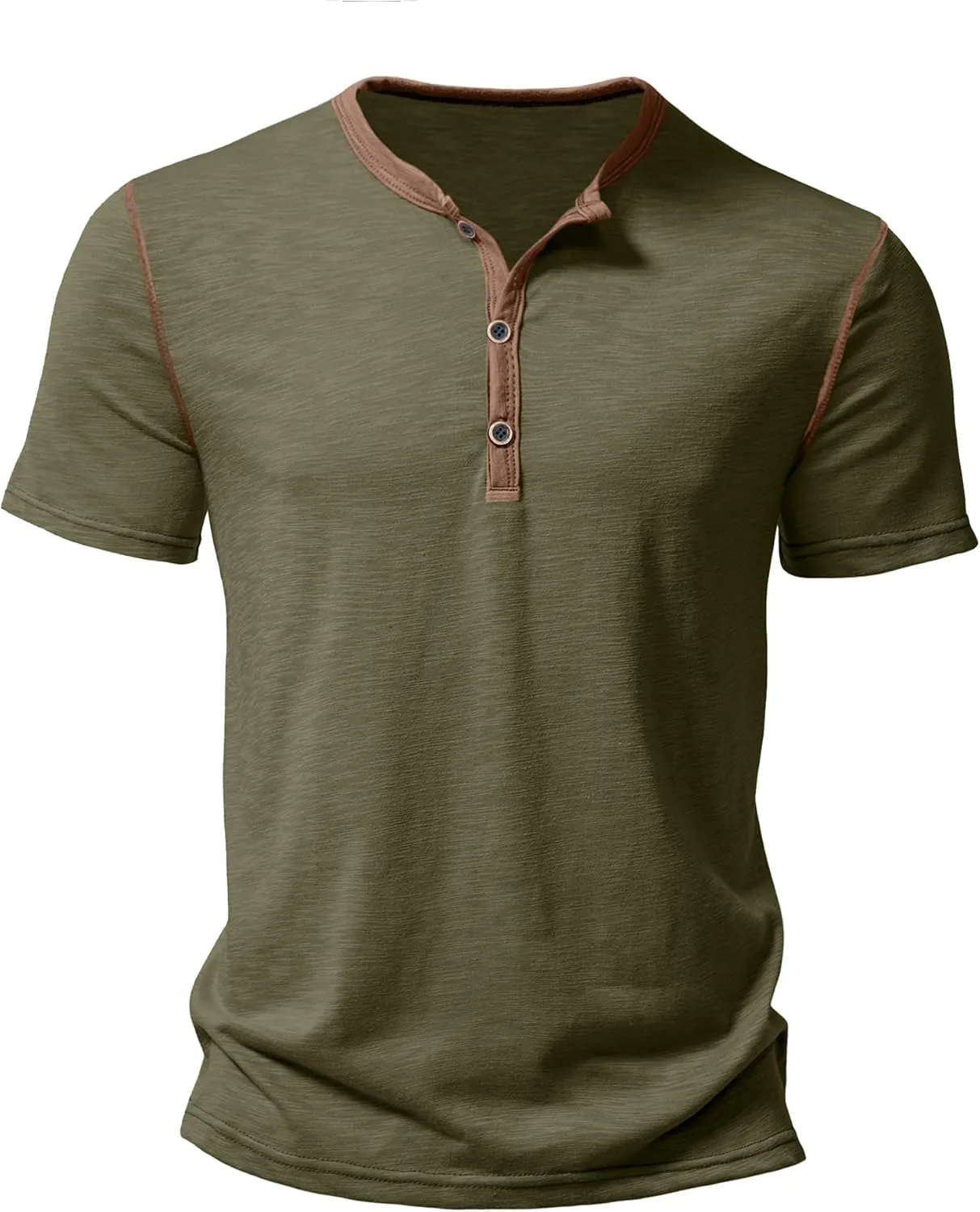 PLEPAN Mens Henley Shirts Crewneck Short Sleeve Casual Cotton T-Shirts with Contrast Color Collar