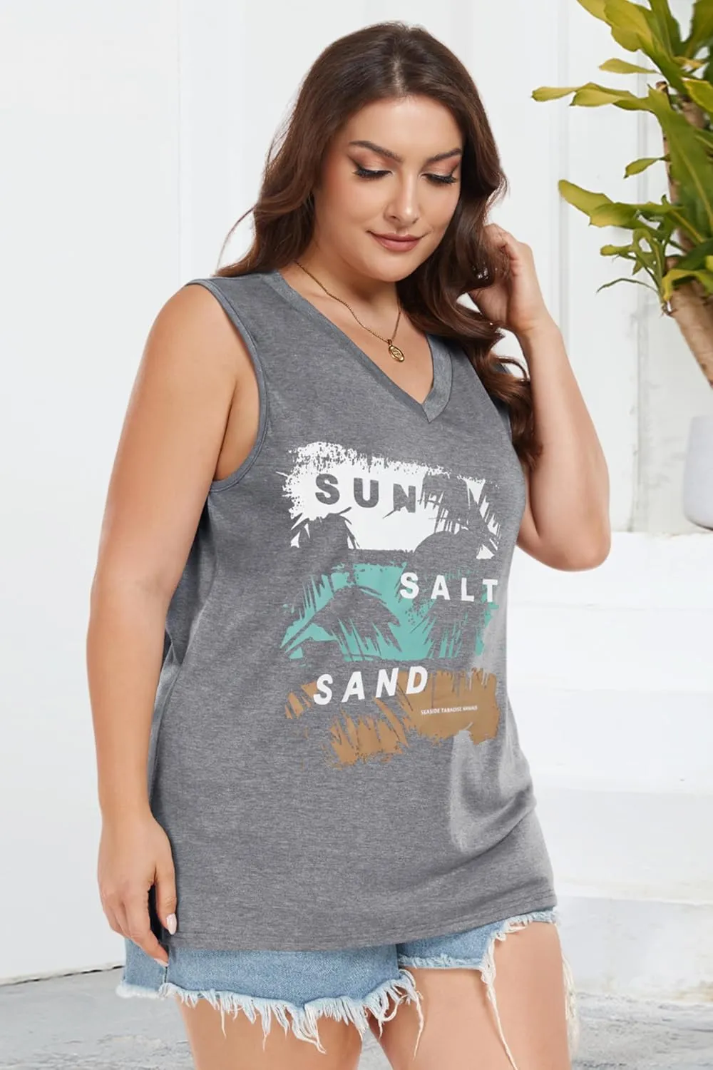 Plus Size Tanks Women Summer Top V Neck Sleeveless Top Loose Fit Tee Workout Shirts