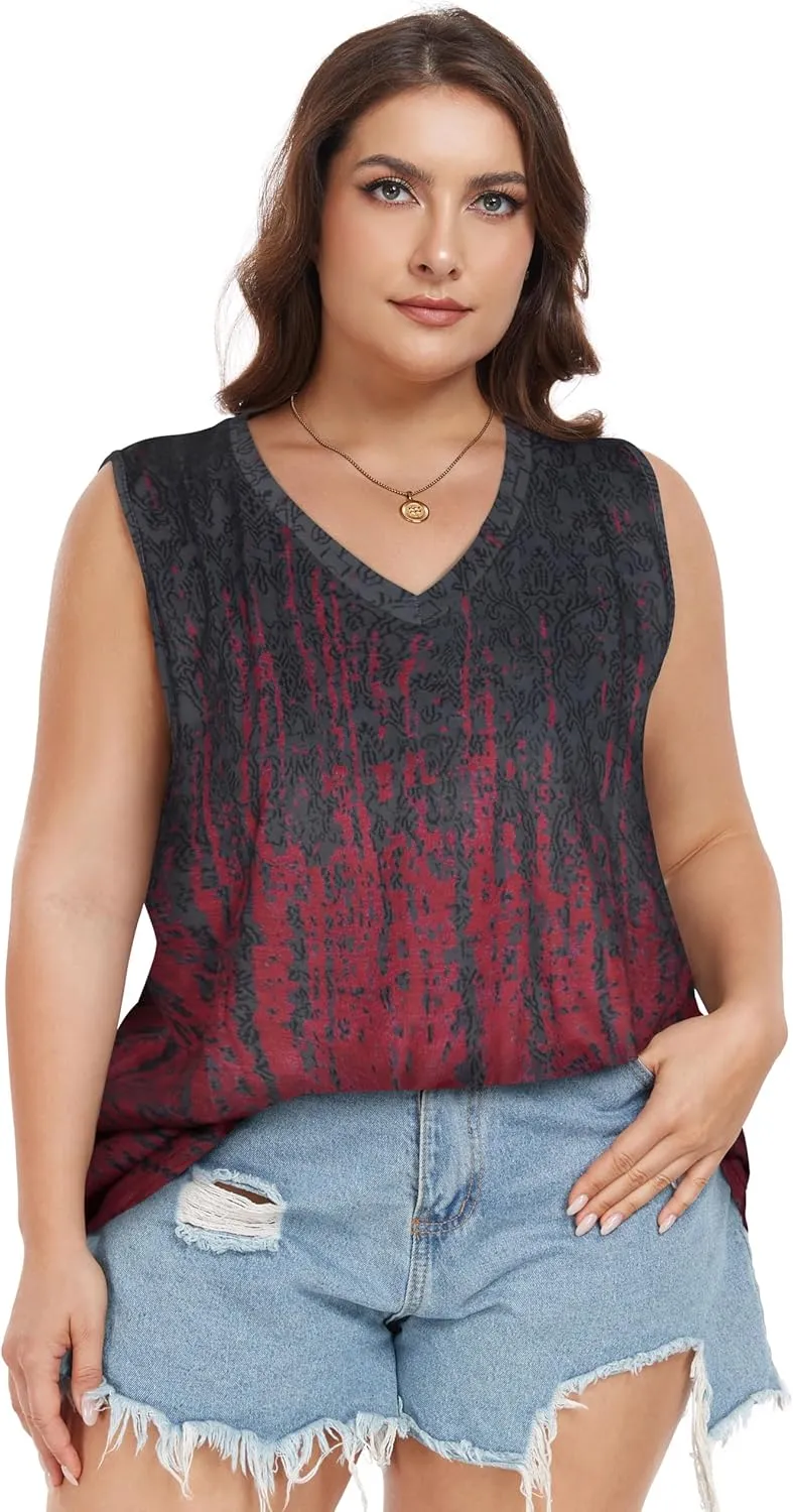 Plus Size Tanks Women Summer Top V Neck Sleeveless Top Loose Fit Tee Workout Shirts