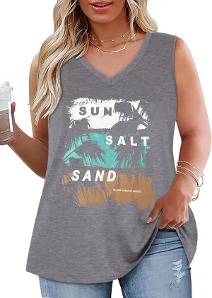 Plus Size Tanks Women Summer Top V Neck Sleeveless Top Loose Fit Tee Workout Shirts