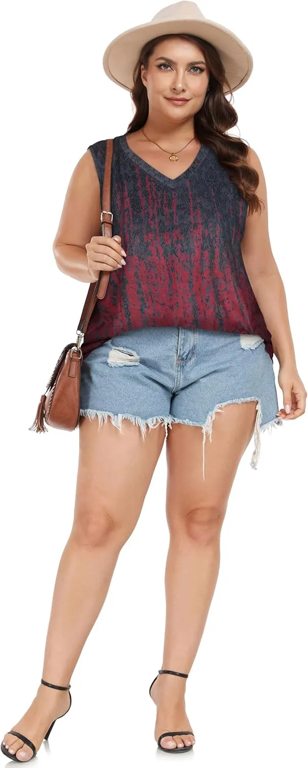 Plus Size Tanks Women Summer Top V Neck Sleeveless Top Loose Fit Tee Workout Shirts