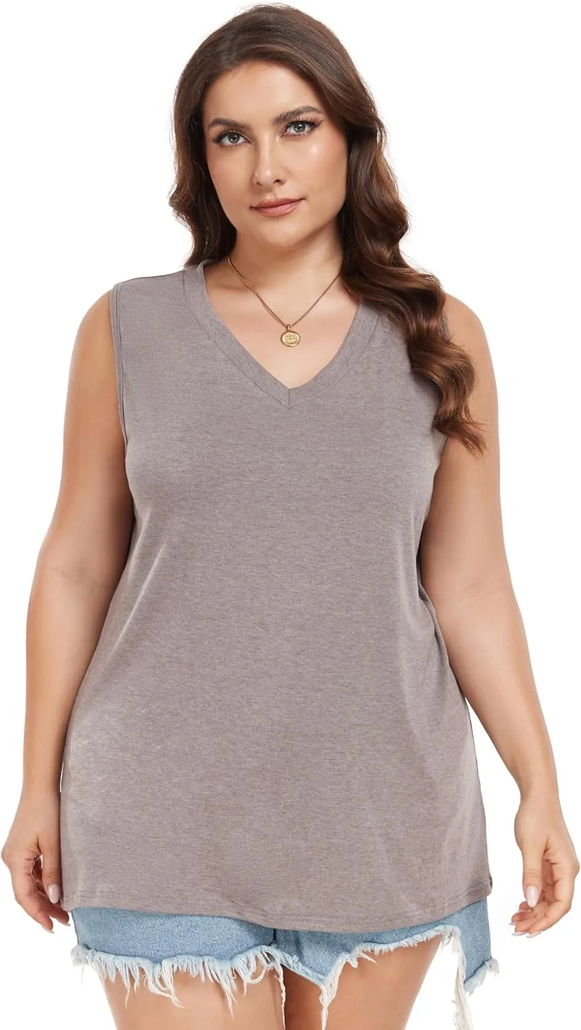 Plus Size Tanks Women Summer Top V Neck Sleeveless Top Loose Fit Tee Workout Shirts