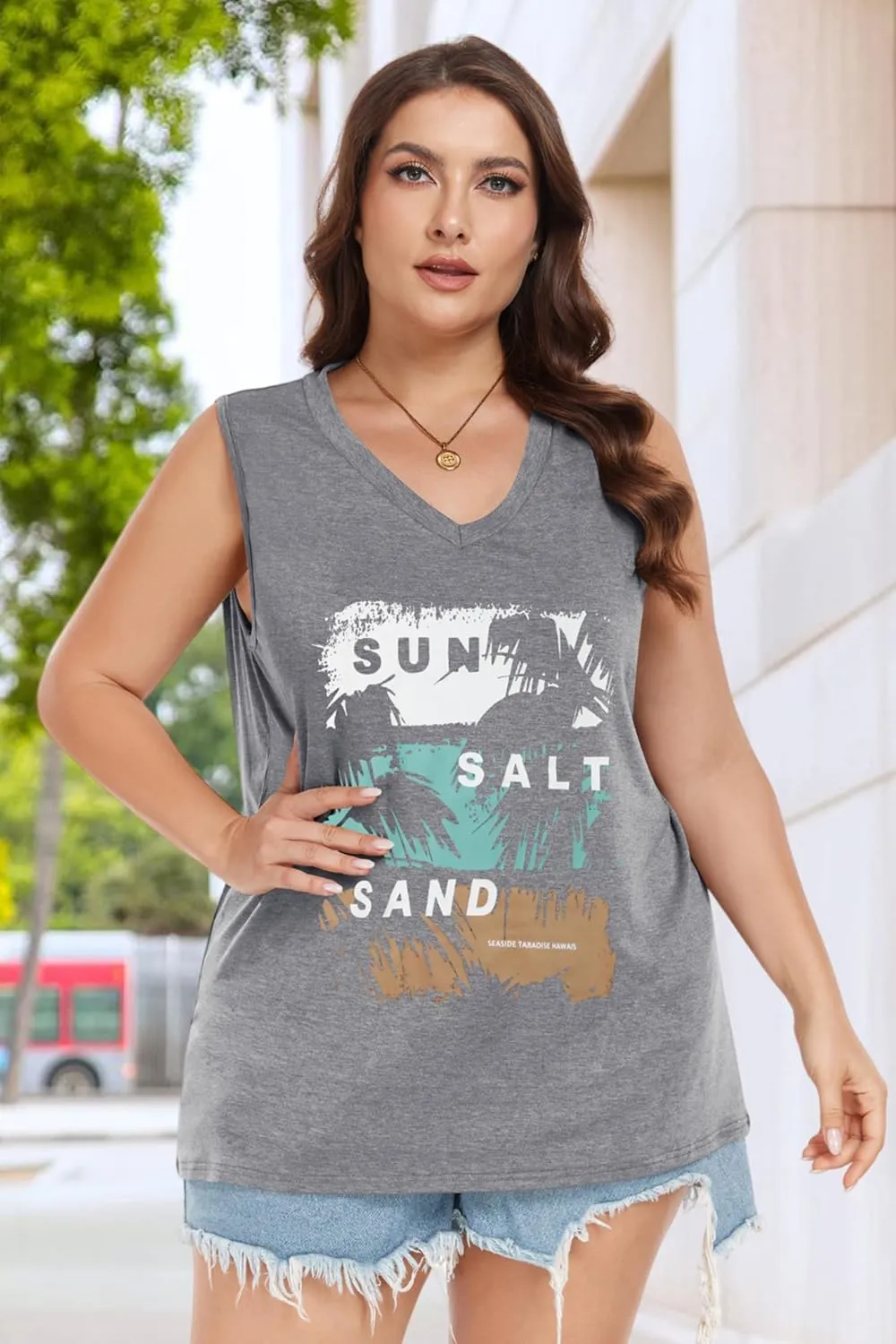 Plus Size Tanks Women Summer Top V Neck Sleeveless Top Loose Fit Tee Workout Shirts