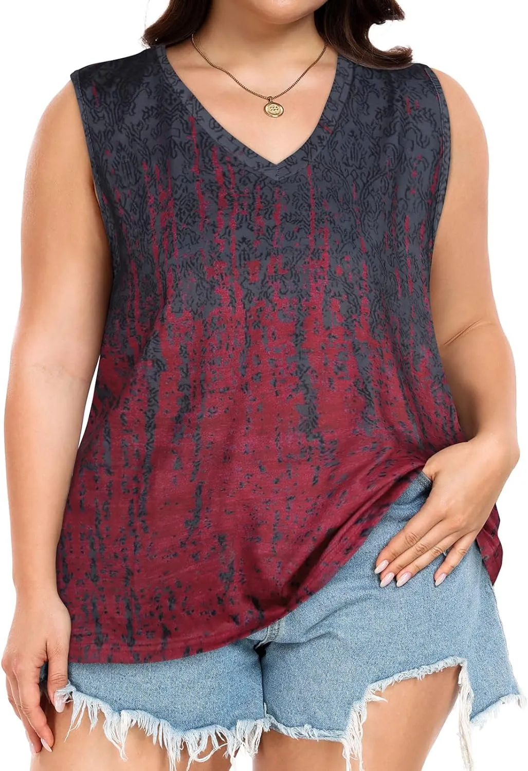 Plus Size Tanks Women Summer Top V Neck Sleeveless Top Loose Fit Tee Workout Shirts