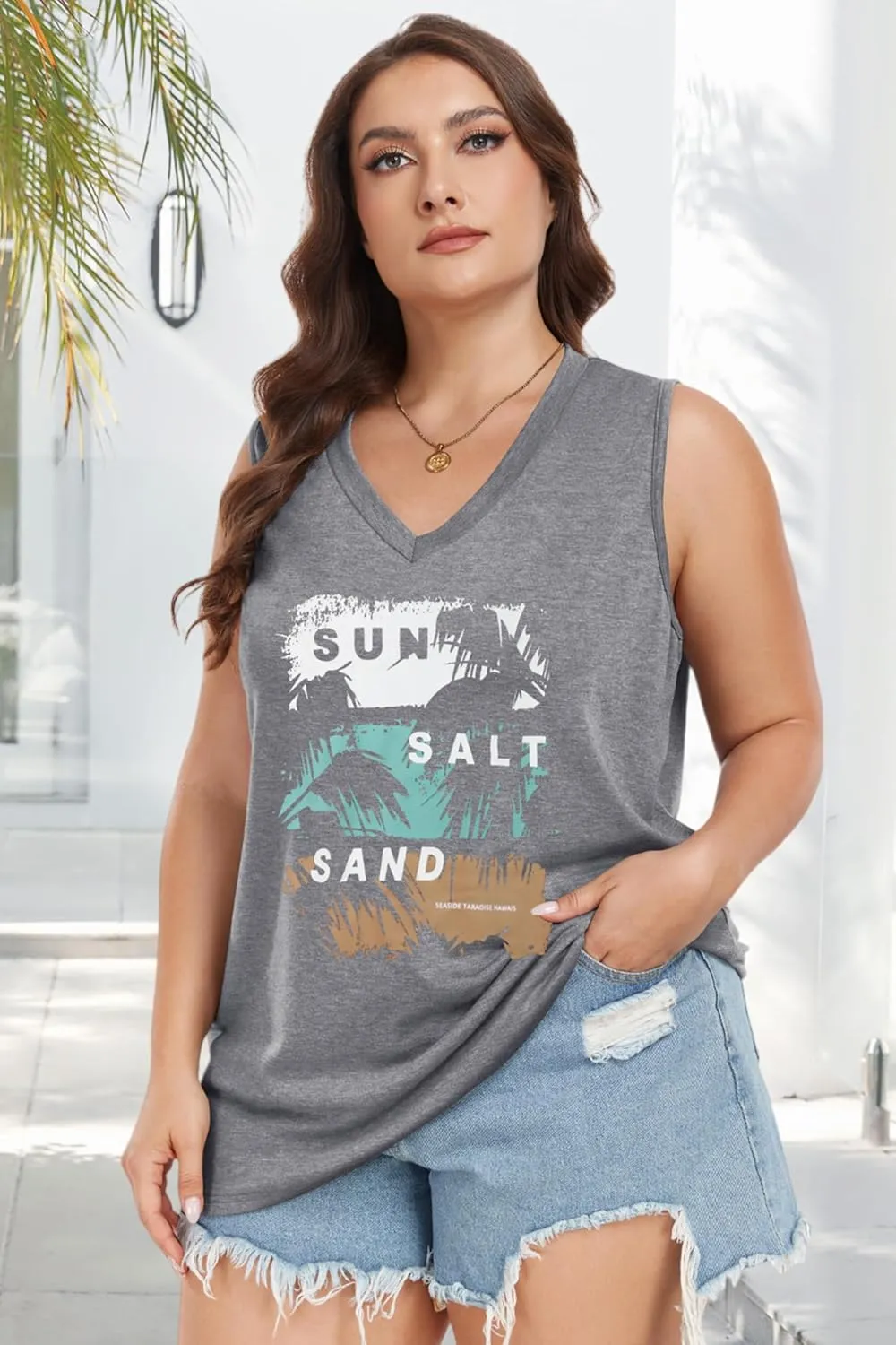 Plus Size Tanks Women Summer Top V Neck Sleeveless Top Loose Fit Tee Workout Shirts