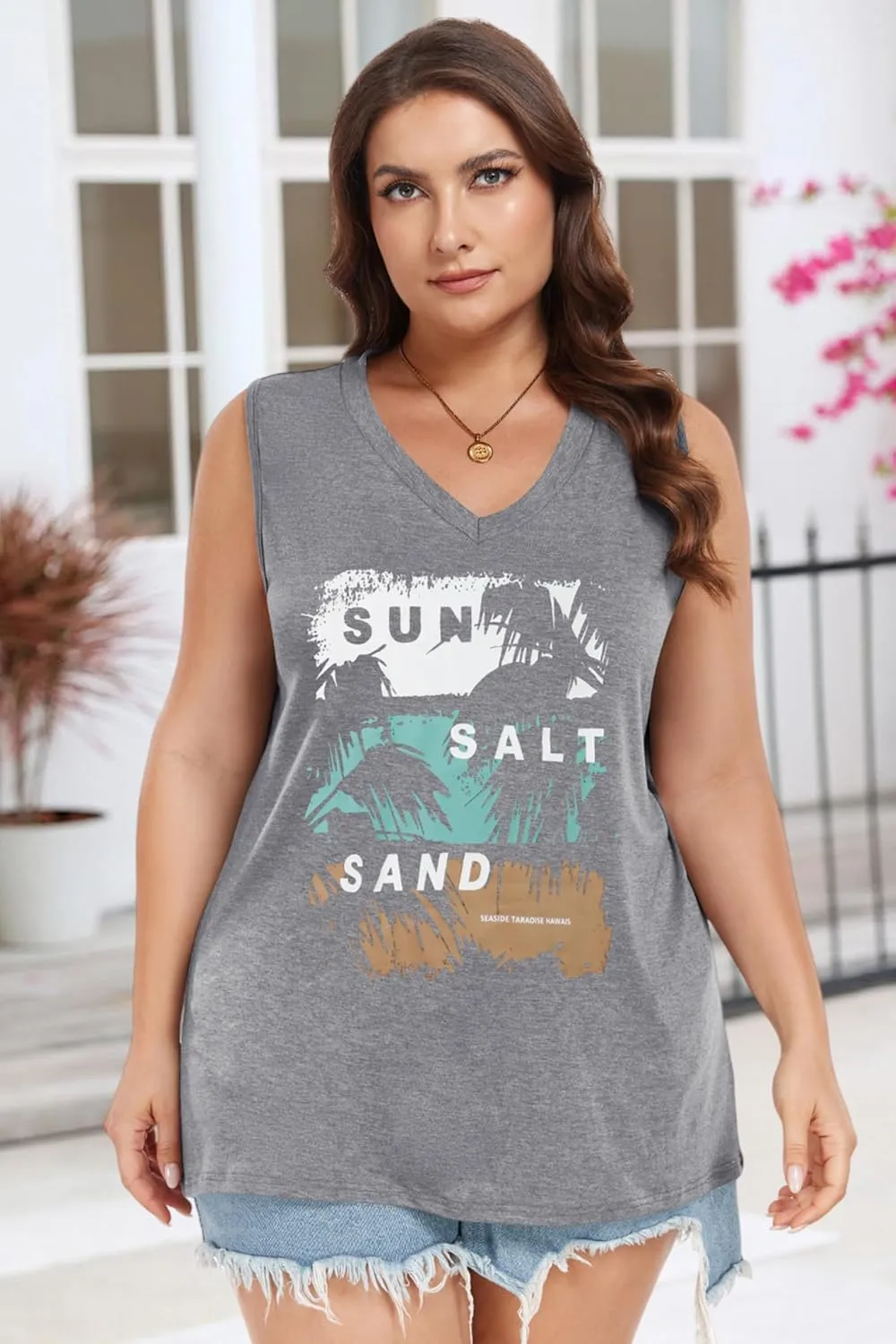 Plus Size Tanks Women Summer Top V Neck Sleeveless Top Loose Fit Tee Workout Shirts