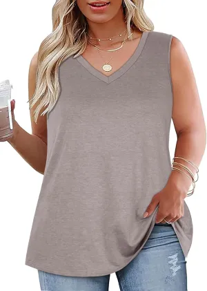 Plus Size Tanks Women Summer Top V Neck Sleeveless Top Loose Fit Tee Workout Shirts