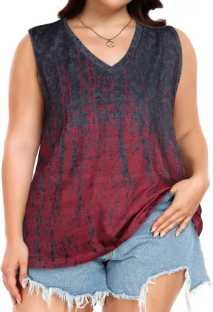 Plus Size Tanks Women Summer Top V Neck Sleeveless Top Loose Fit Tee Workout Shirts