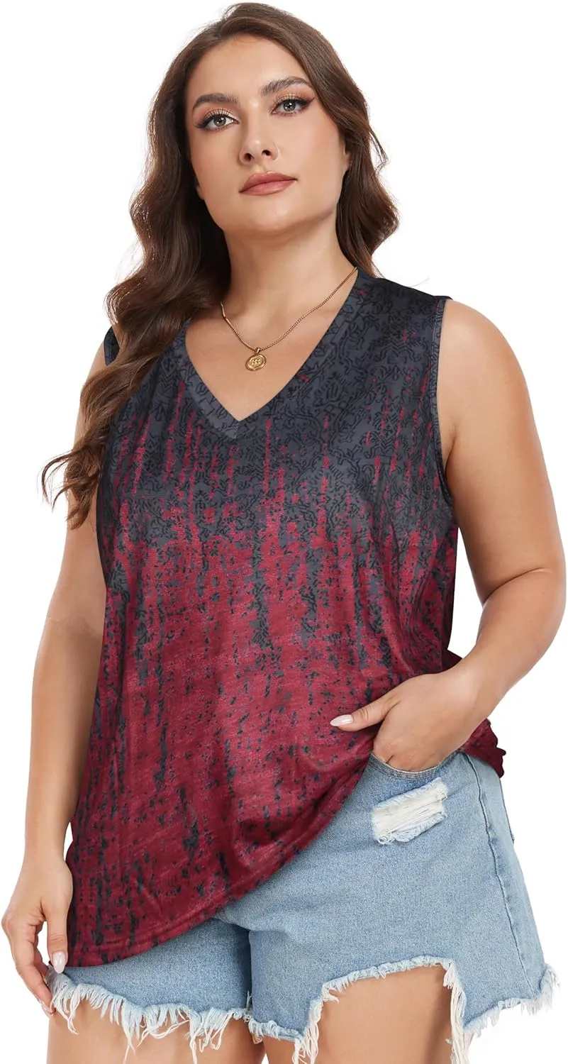 Plus Size Tanks Women Summer Top V Neck Sleeveless Top Loose Fit Tee Workout Shirts
