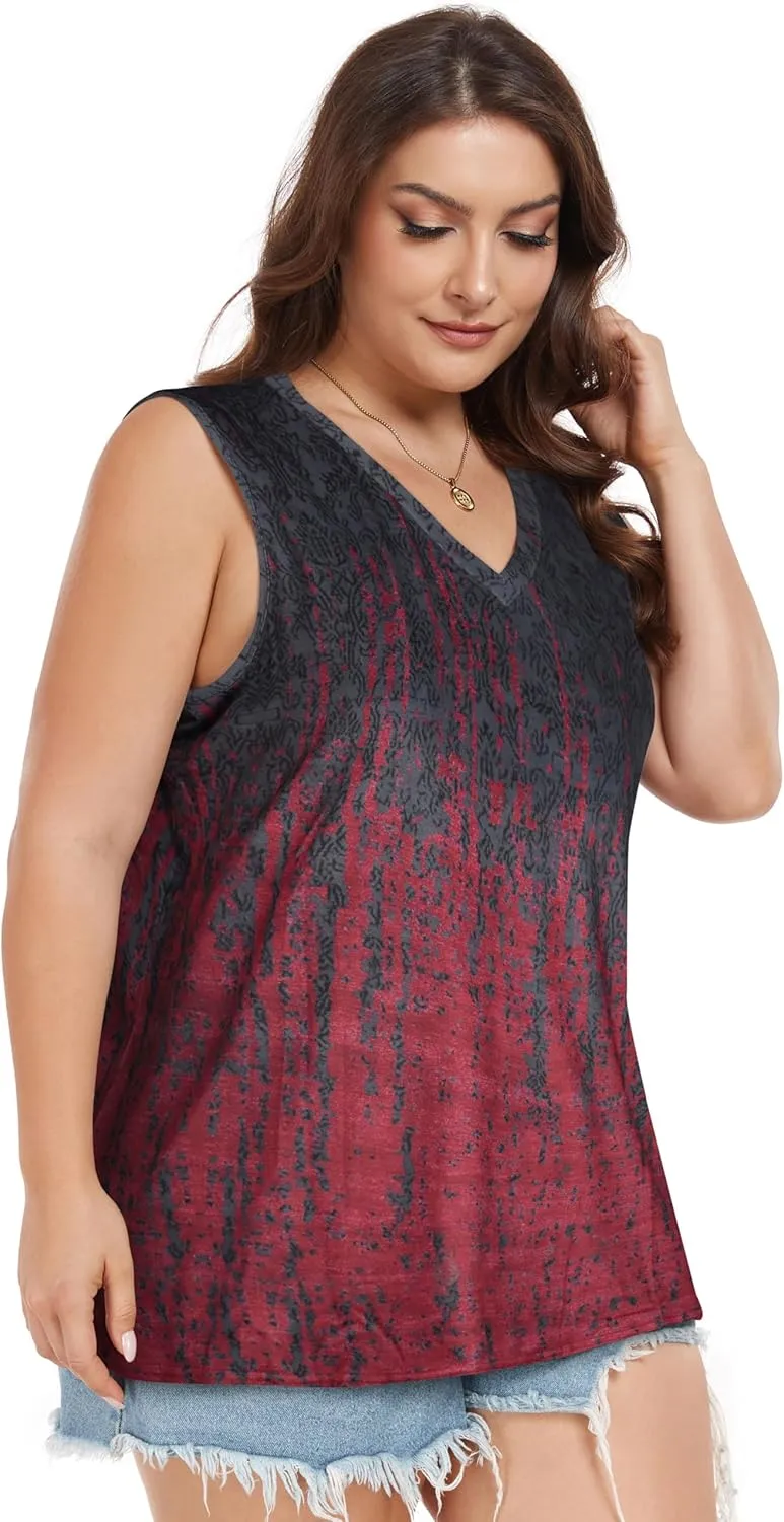 Plus Size Tanks Women Summer Top V Neck Sleeveless Top Loose Fit Tee Workout Shirts