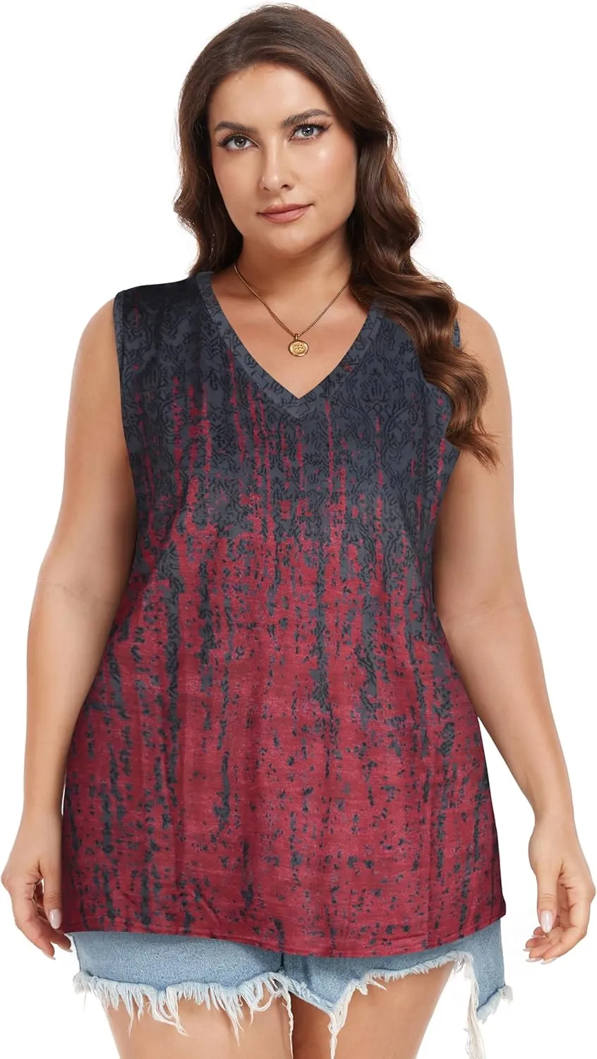 Plus Size Tanks Women Summer Top V Neck Sleeveless Top Loose Fit Tee Workout Shirts