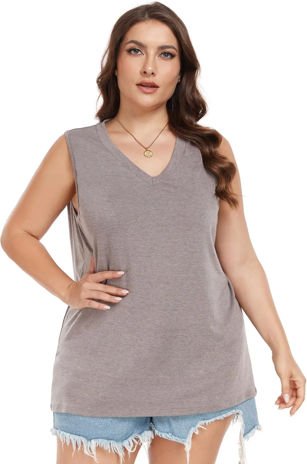 Plus Size Tanks Women Summer Top V Neck Sleeveless Top Loose Fit Tee Workout Shirts