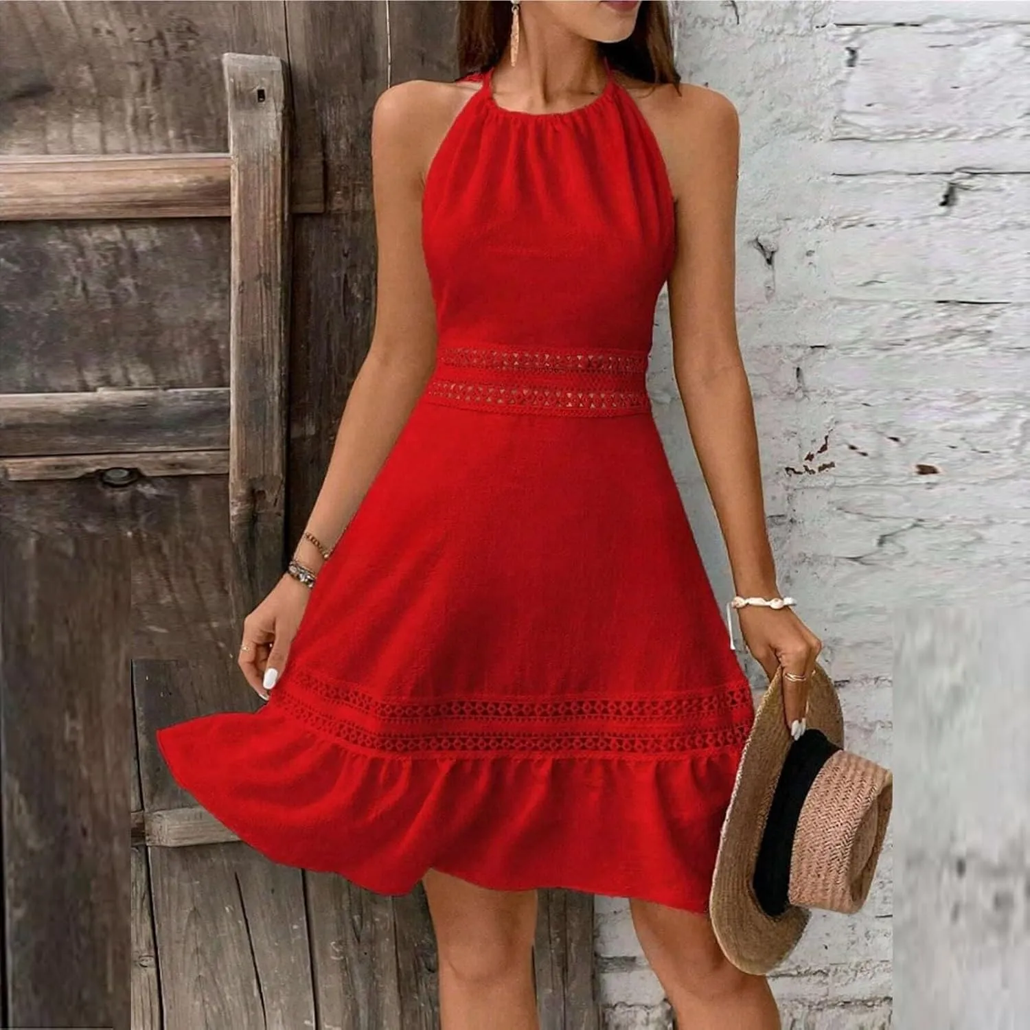 Pop Plus Size Tanks Sundress for Womens Surf Summers Baggy Dresses Women Crew-Neck