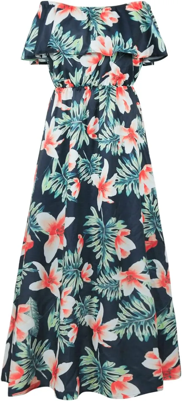 PopReal Mommy and Me Dresses Floral Printed Chiffon Bowknot Ruffles Short Sleeve Beach Mom Daughter Matching Outfits