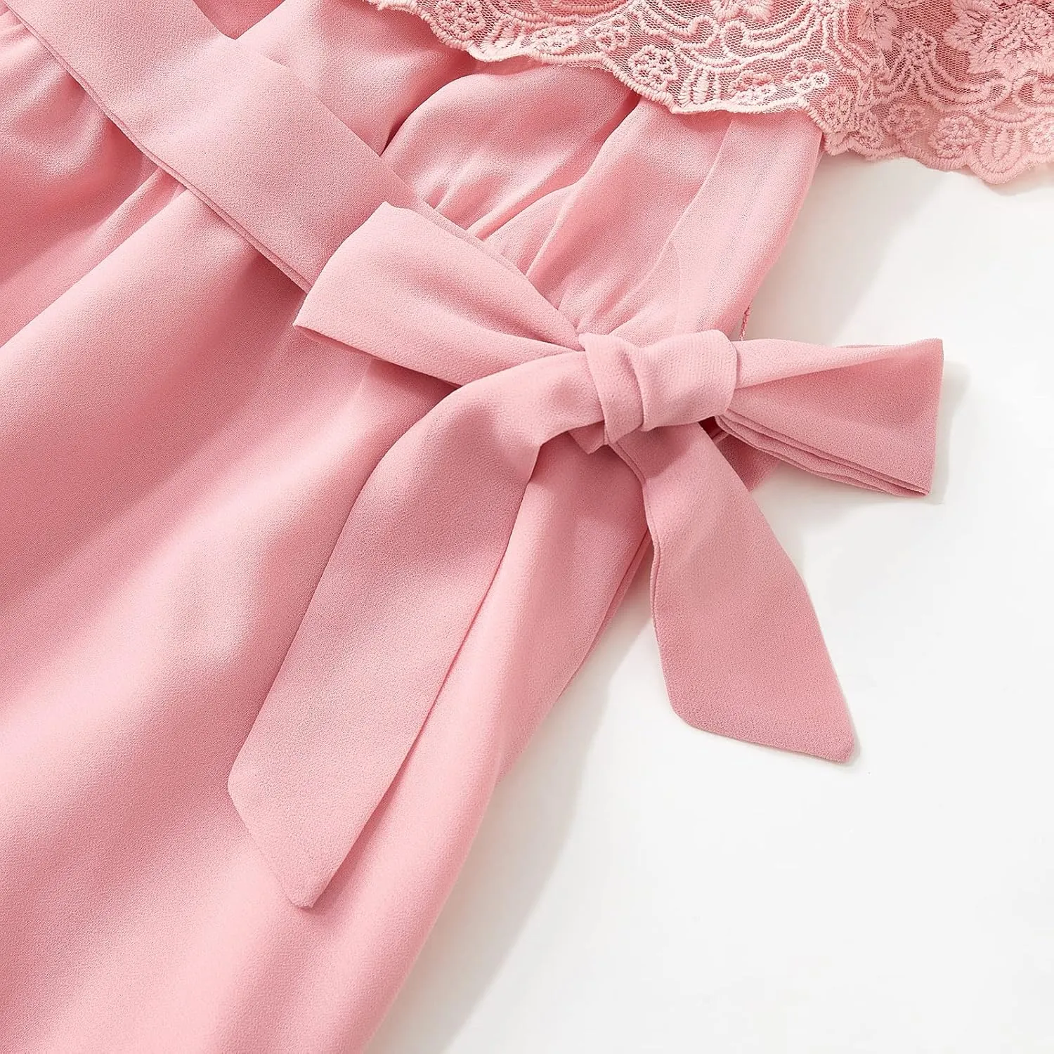 PopReal Mommy and Me Dresses Floral Printed Chiffon Bowknot Ruffles Short Sleeve Beach Mom Daughter Matching Outfits