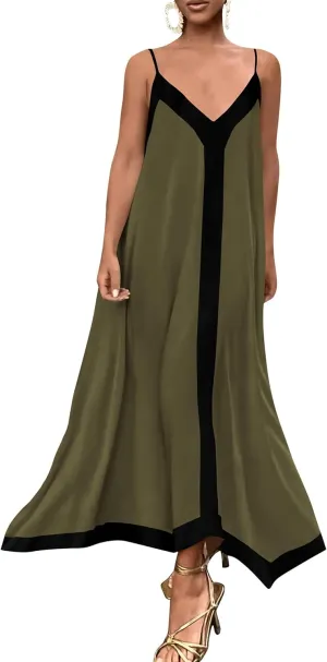 PRETTYGARDEN Women's Flowy Maxi Dress 2025 Summer Sleeveless V Neck Spaghetti Strap Elegant Wedding Party Dresses