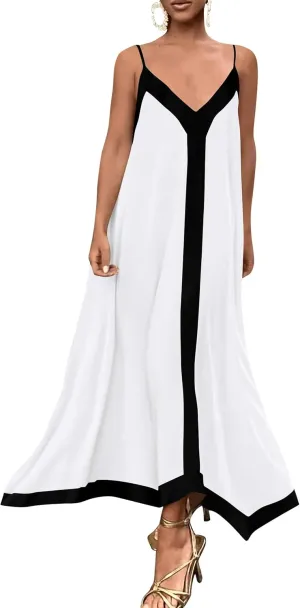 PRETTYGARDEN Women's Flowy Maxi Dress 2025 Summer Sleeveless V Neck Spaghetti Strap Elegant Wedding Party Dresses