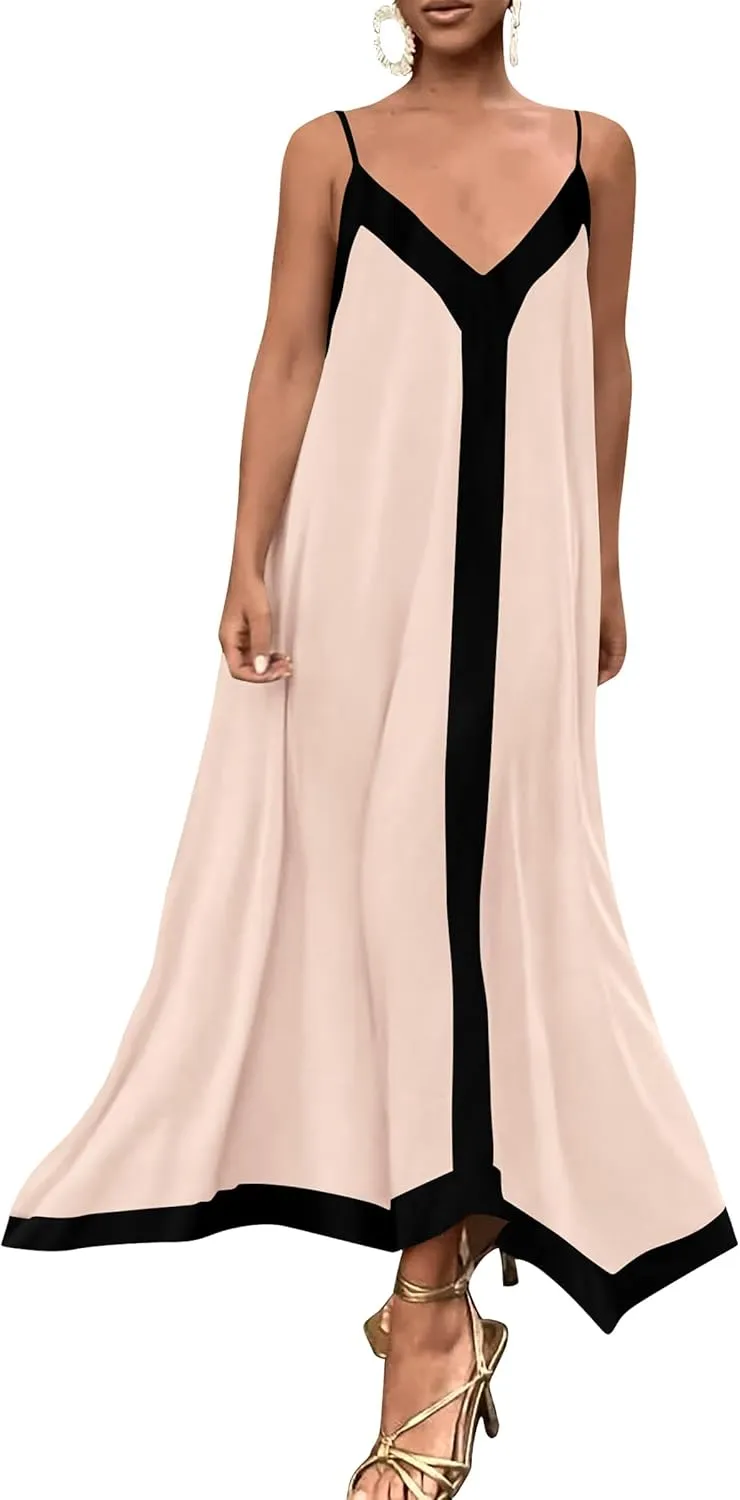PRETTYGARDEN Women's Flowy Maxi Dress 2025 Summer Sleeveless V Neck Spaghetti Strap Elegant Wedding Party Dresses