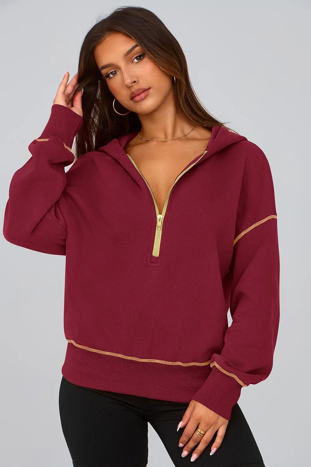 PRETTYGARDEN Women's Hooded Sweatshirts Long Sleeve Half Zip Cropped Hoodie Pullover Winter Fashion Clothes