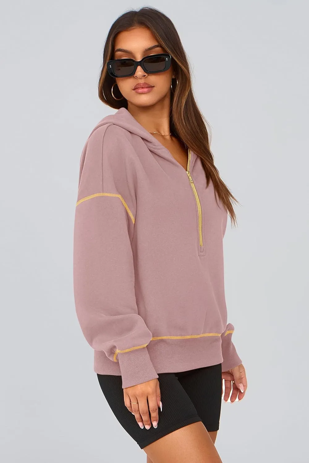 PRETTYGARDEN Women's Hooded Sweatshirts Long Sleeve Half Zip Cropped Hoodie Pullover Winter Fashion Clothes