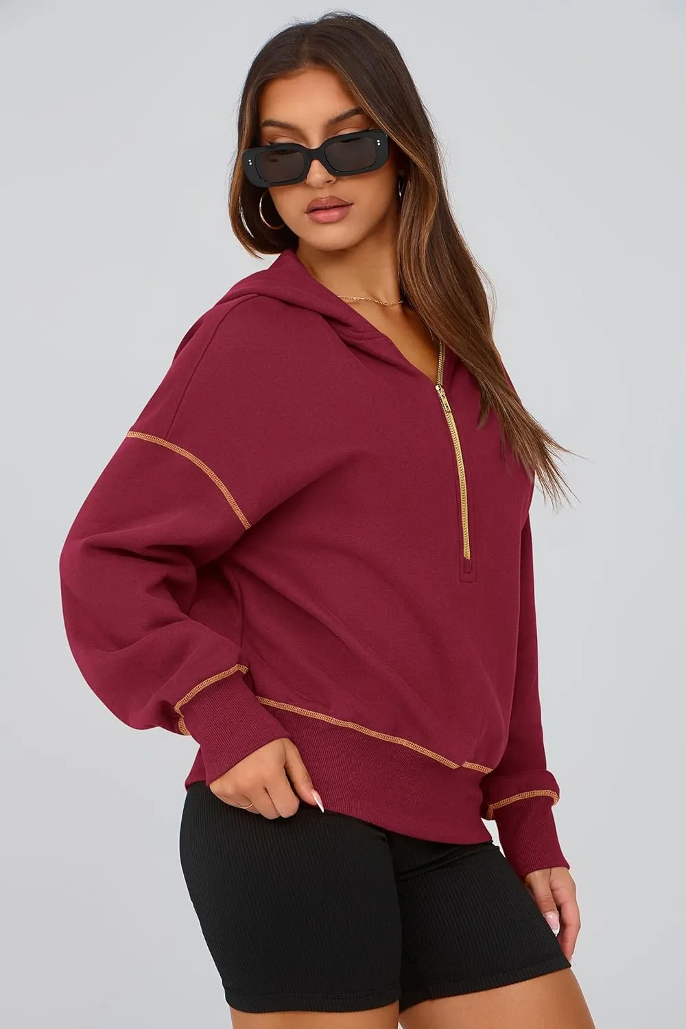 PRETTYGARDEN Women's Hooded Sweatshirts Long Sleeve Half Zip Cropped Hoodie Pullover Winter Fashion Clothes