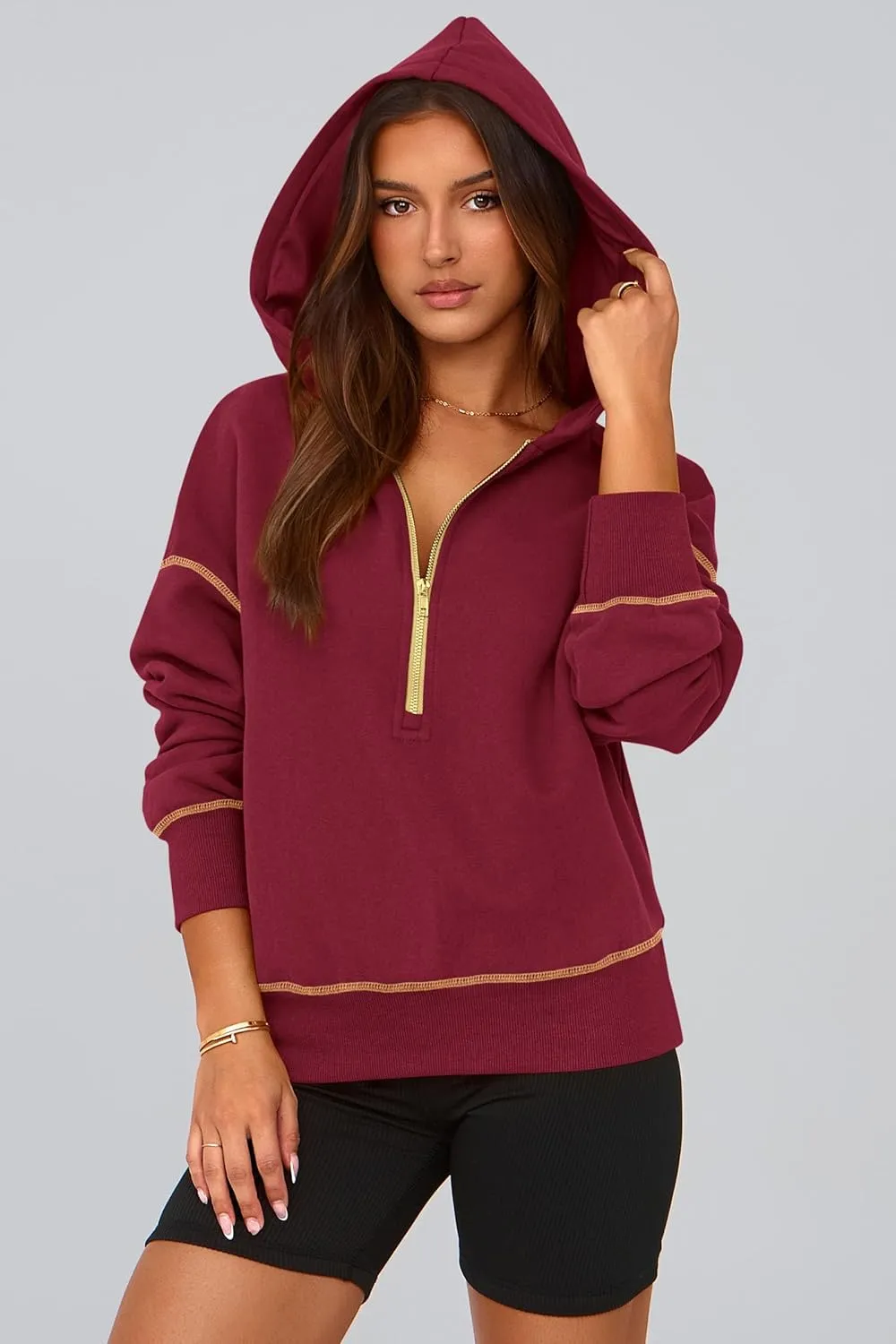 PRETTYGARDEN Women's Hooded Sweatshirts Long Sleeve Half Zip Cropped Hoodie Pullover Winter Fashion Clothes